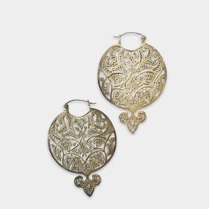 Large 3” Vintage Filigree Hoop Earrings – Moroccan Boho Statement – Silver Tone